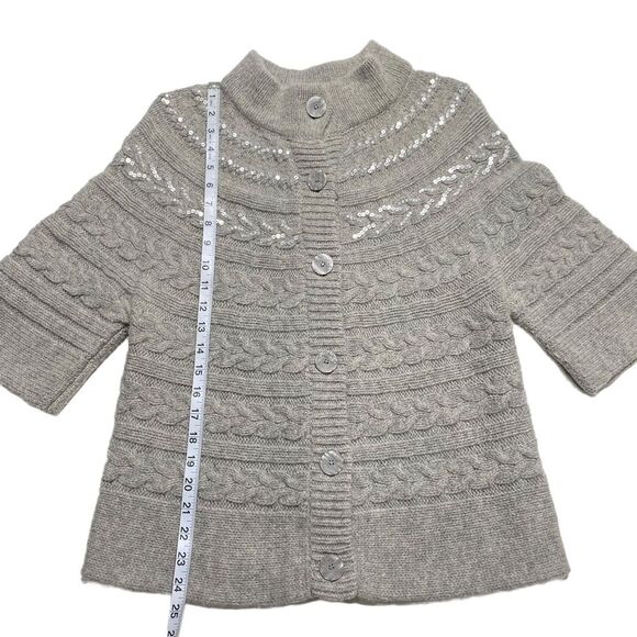 Coldwater Creek Wool Rabbit Hair Blend Cable Knit Embellished Cardigan FLAW Sz M - Picture 4 of 16